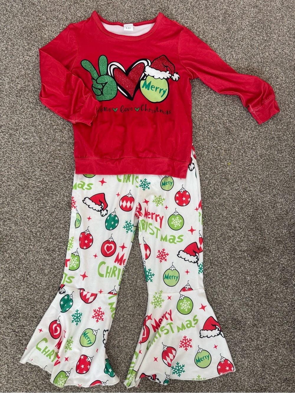 Kids Red Merry Christmas Pajama Set with Festive Print